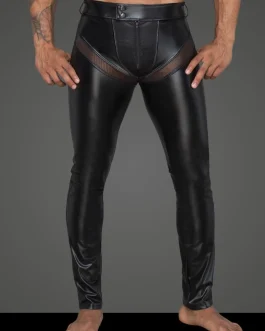 lange wetlook broek met mesh