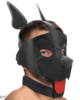 zwart puppy masker van vegan leer
